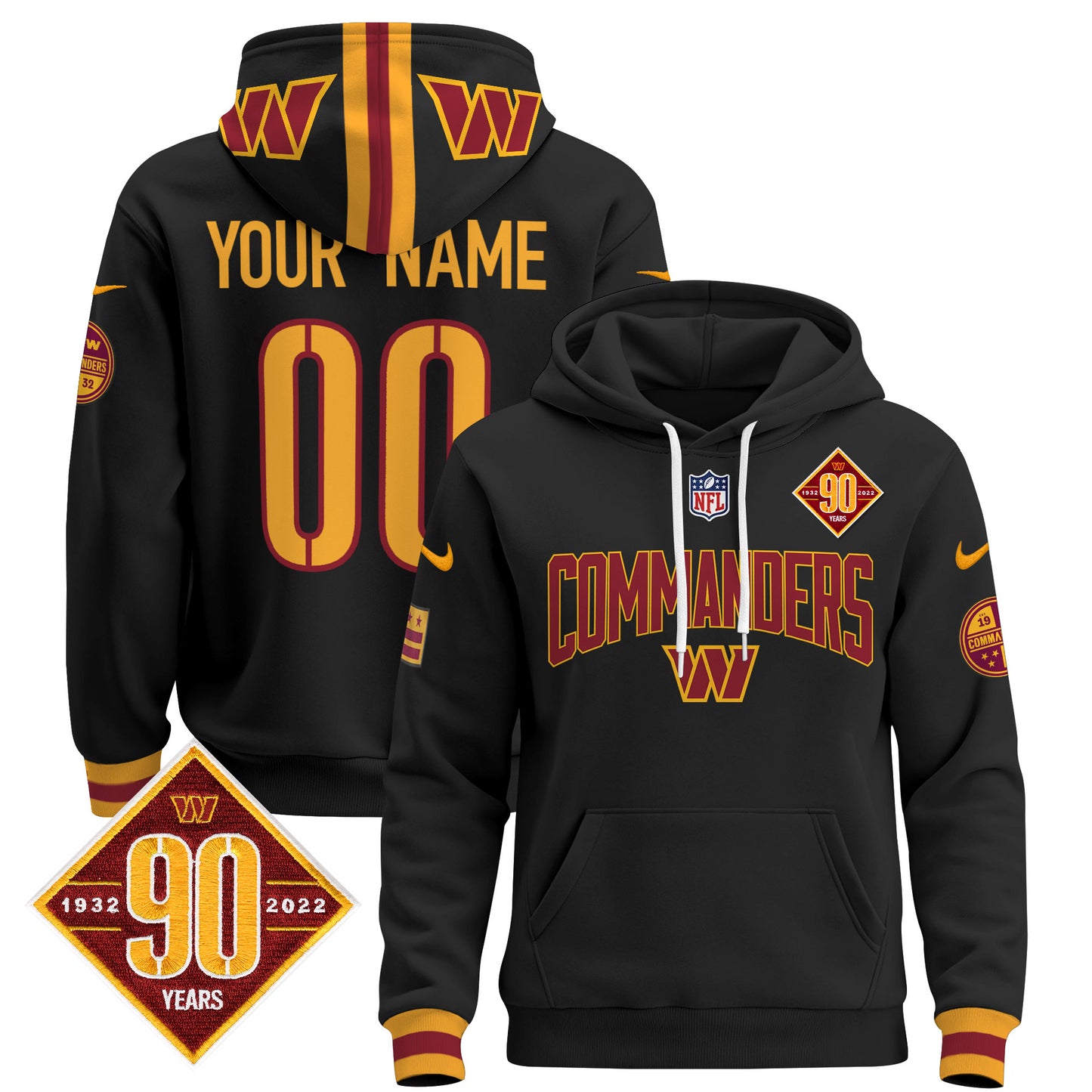 Washington Commanders 2024 Custom Pullover Hoodie V2- All Stitched