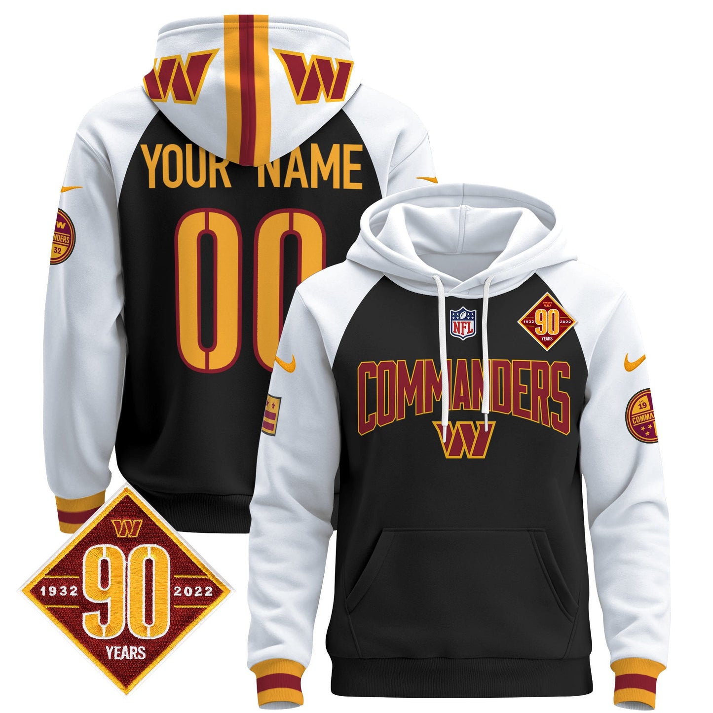 Washington Commanders 2024 Custom Pullover Hoodie V2- All Stitched