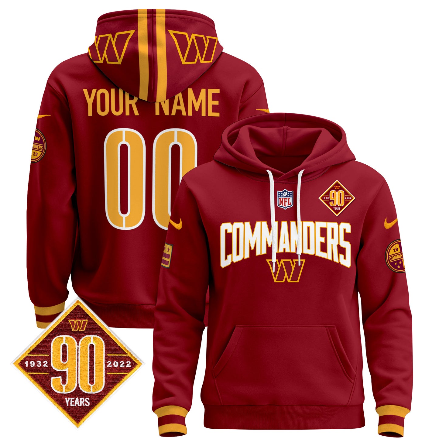 Washington Commanders 2024 Custom Pullover Hoodie V2- All Stitched