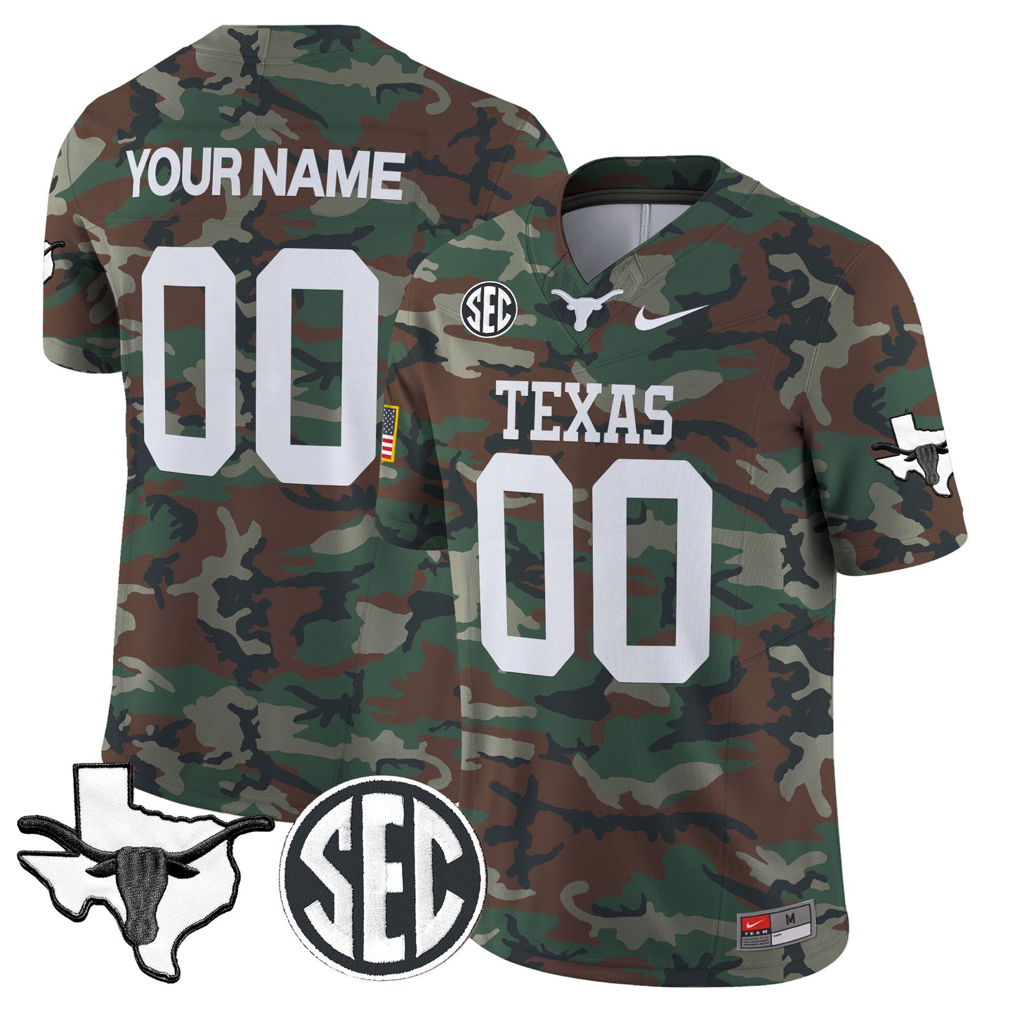 Texas Longhorns 2024 Military Vapor Limited Custom Jersey V2 - All Stitched