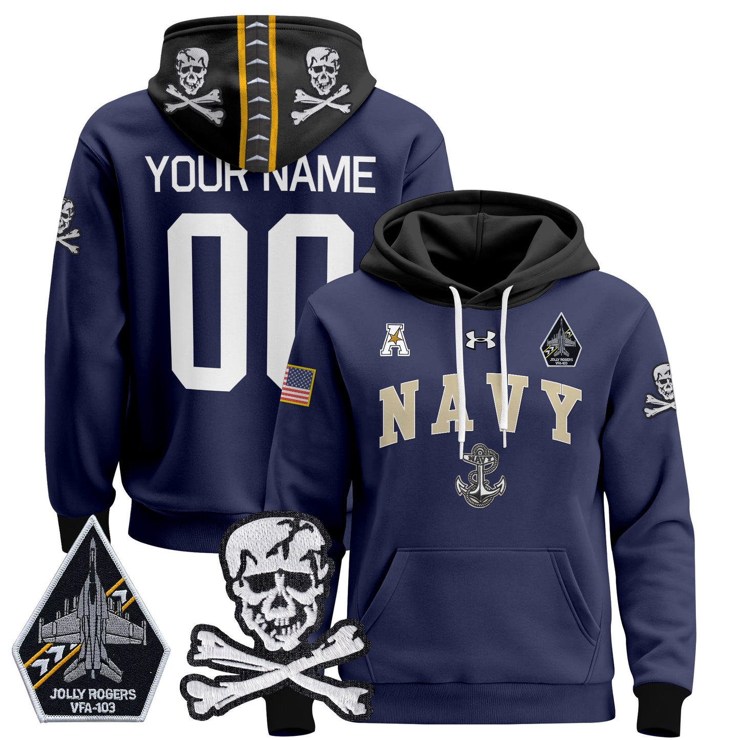 Navy Midshipmen 2024 Custom Pullover Hoodie V4