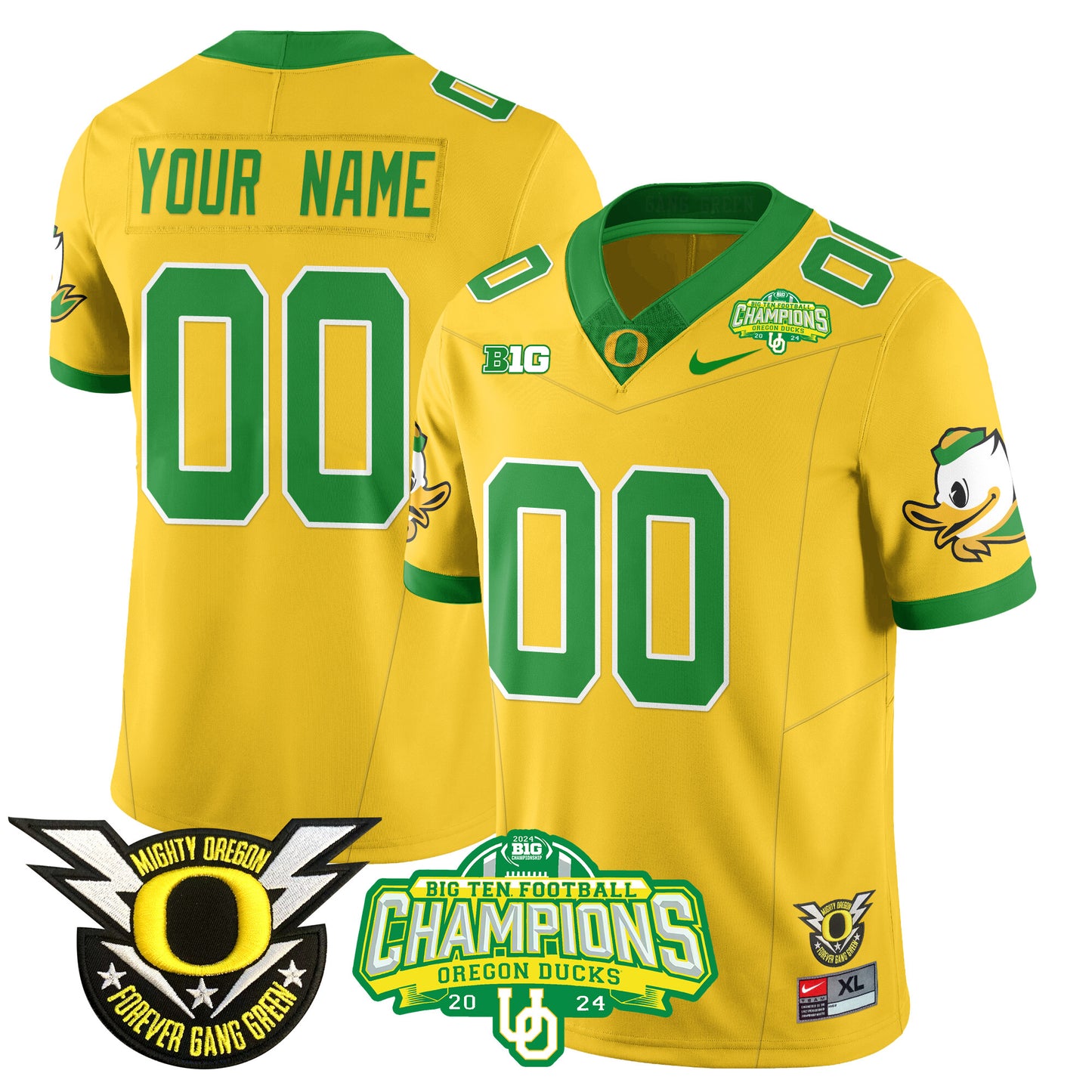 Custom Gender/Size Oregon Ducks 2024 Big Ten Champions Jersey N1 - All Stitched