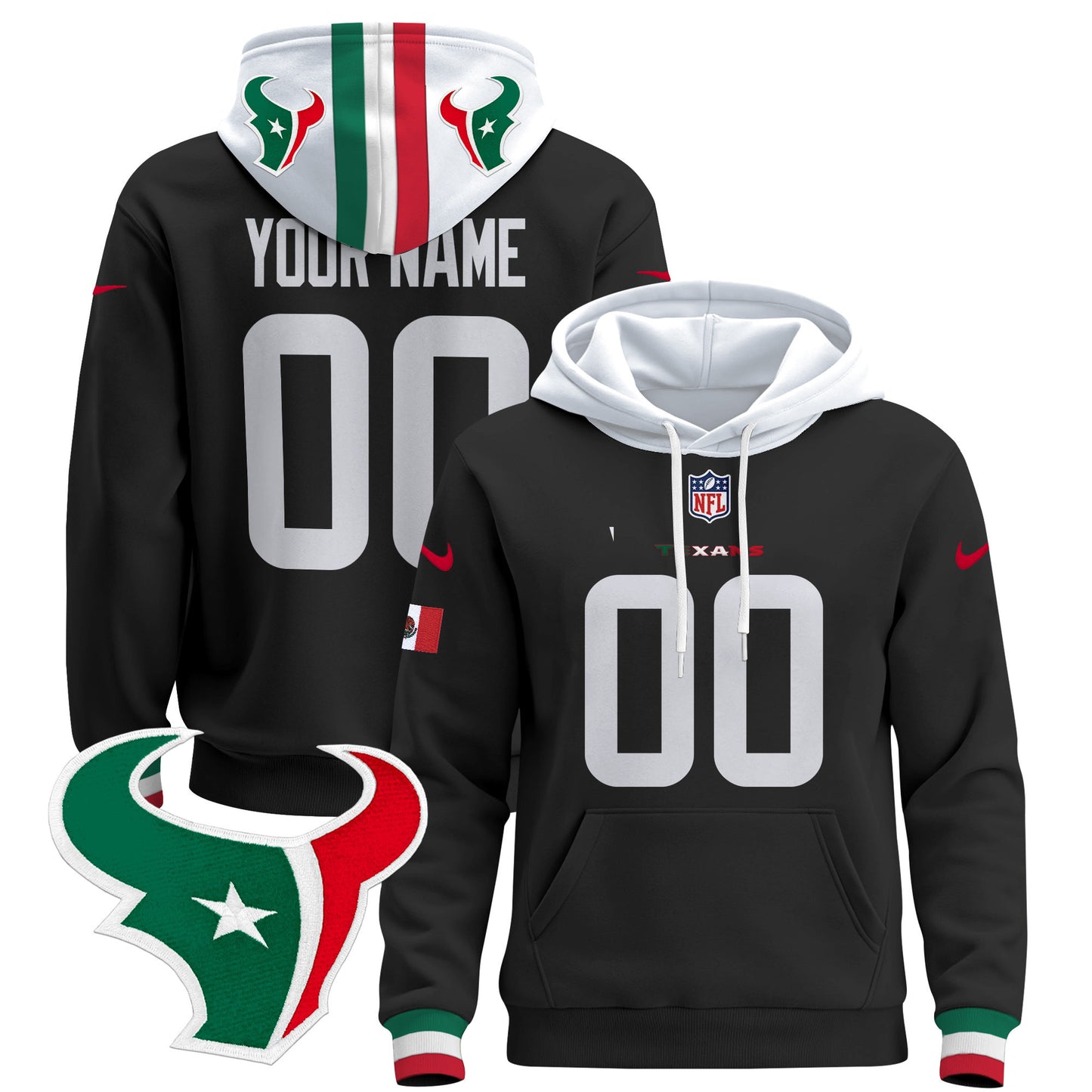 Houston Texans Mexico 2024 Custom Pullover Hoodie
