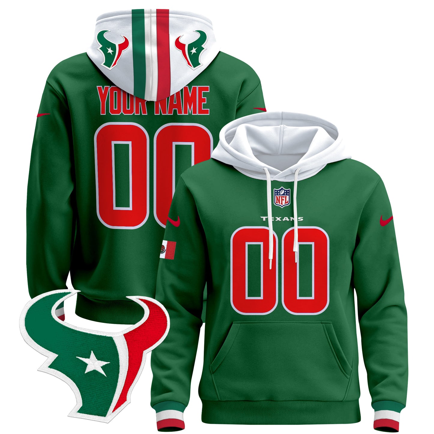 Houston Texans Mexico 2024 Custom Pullover Hoodie
