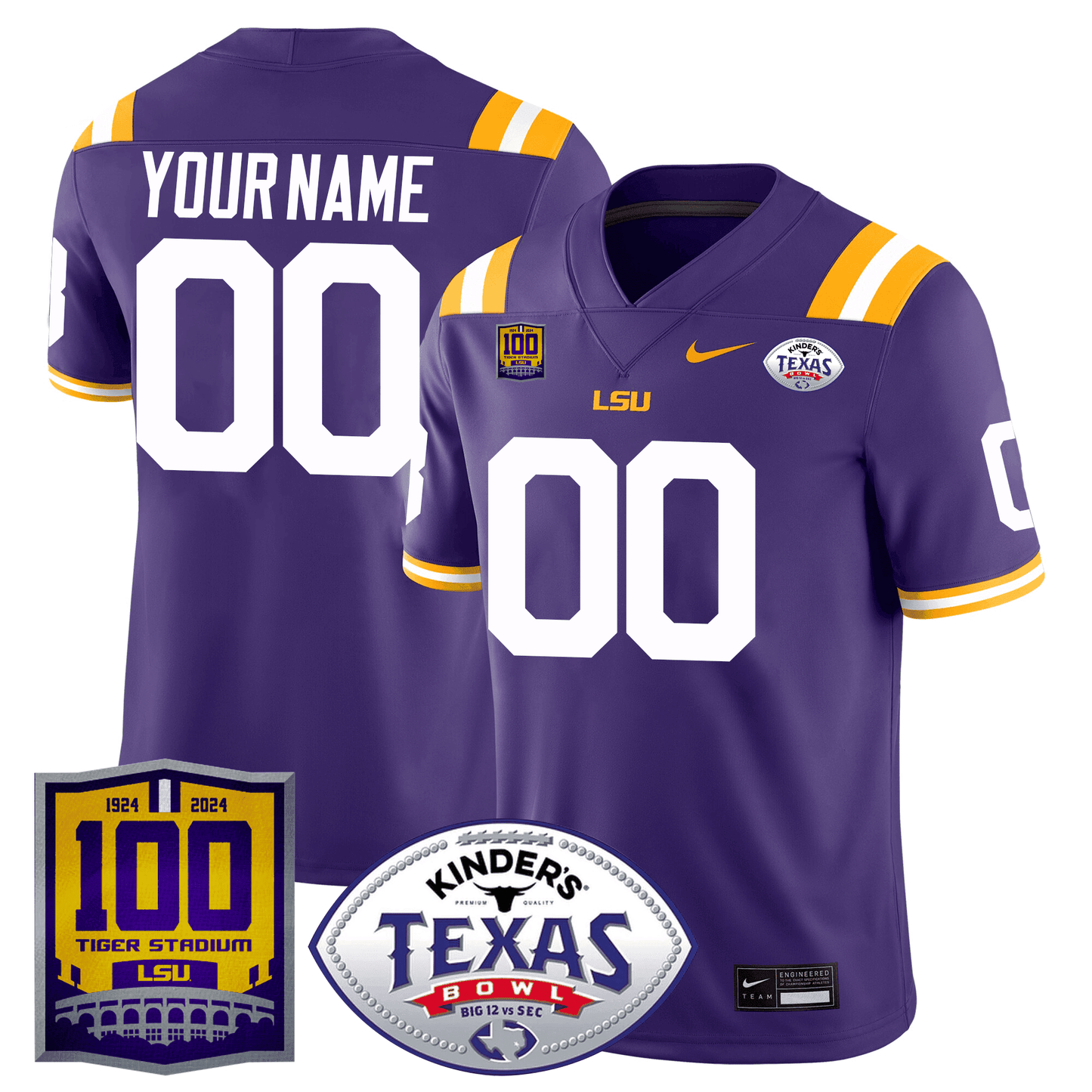 LSU Tigers 100 Years of Tiger Stadium & Texas Bowl Patch Vapor Limited Custom Jersey - All Stitched
