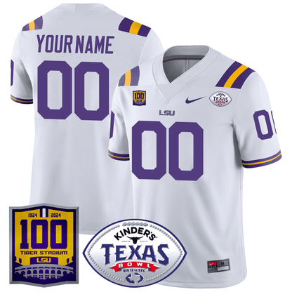 LSU Tigers 100 Years of Tiger Stadium & Texas Bowl Patch Vapor Limited Custom Jersey - All Stitched