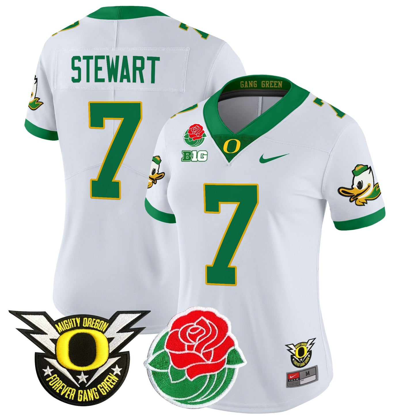 Women's Oregon Ducks 2025 Rose Bowl Game & BIG Patch Vapor Limited Jersey - All Stitched