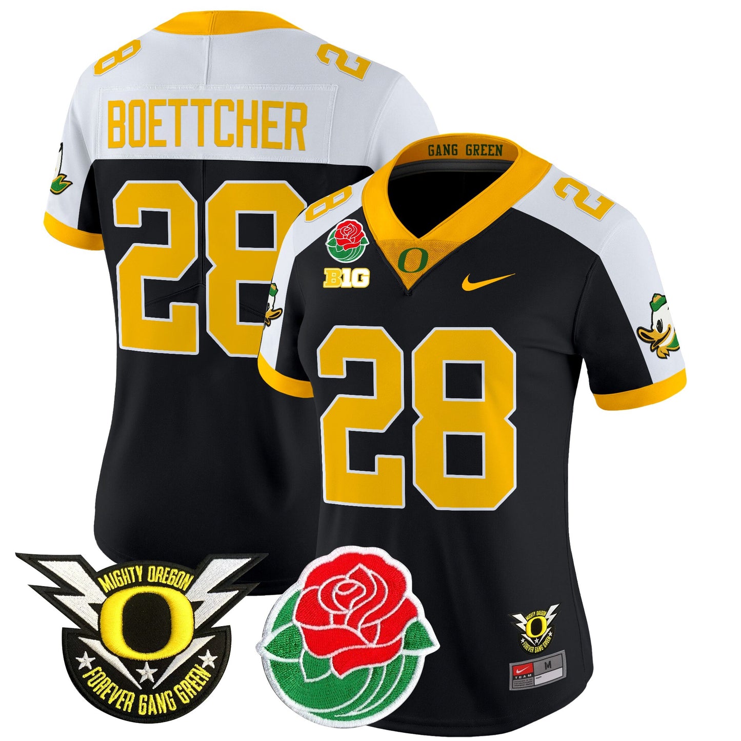 Women's Oregon Ducks 2025 Rose Bowl Game & BIG Patch Vapor Limited Jersey - All Stitched