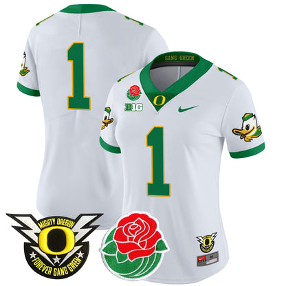 Women's Oregon Ducks 2025 Rose Bowl Game & BIG Patch Vapor Limited Jersey - All Stitched