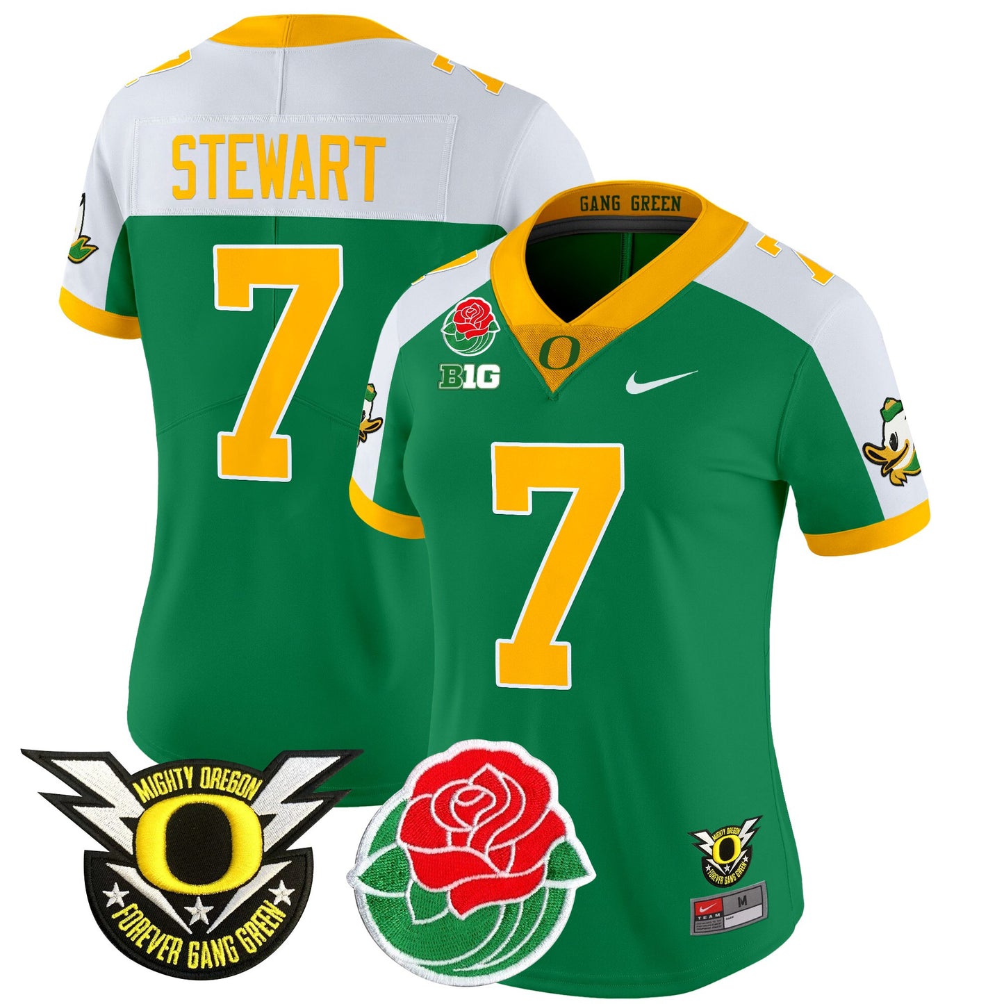 Women's Oregon Ducks 2025 Rose Bowl Game & BIG Patch Vapor Limited Jersey - All Stitched