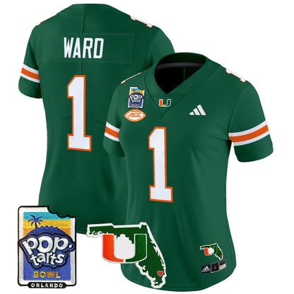 Women's Miami Hurricanes 2025 PopTarts Bowl Patch Vapor Limited Jersey - All Stitched