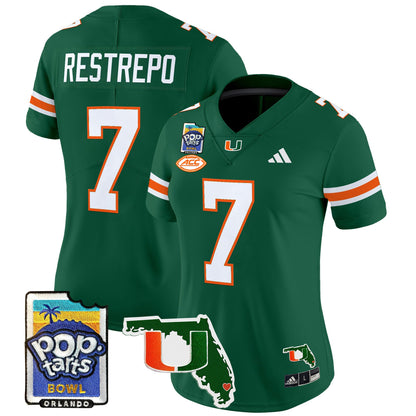 Women's Miami Hurricanes 2025 PopTarts Bowl Patch Vapor Limited Jersey - All Stitched