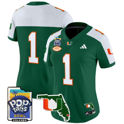 Women's Miami Hurricanes 2025 PopTarts Bowl Patch Vapor Limited Jersey - All Stitched
