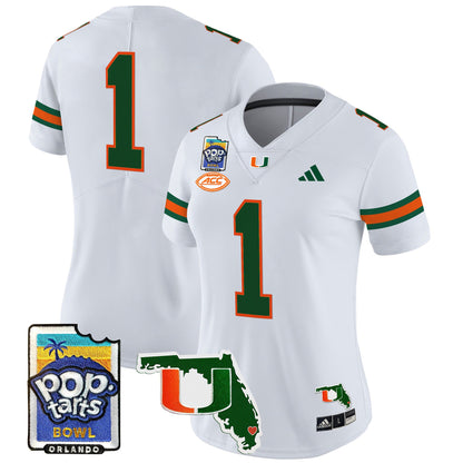 Women's Miami Hurricanes 2025 PopTarts Bowl Patch Vapor Limited Jersey - All Stitched