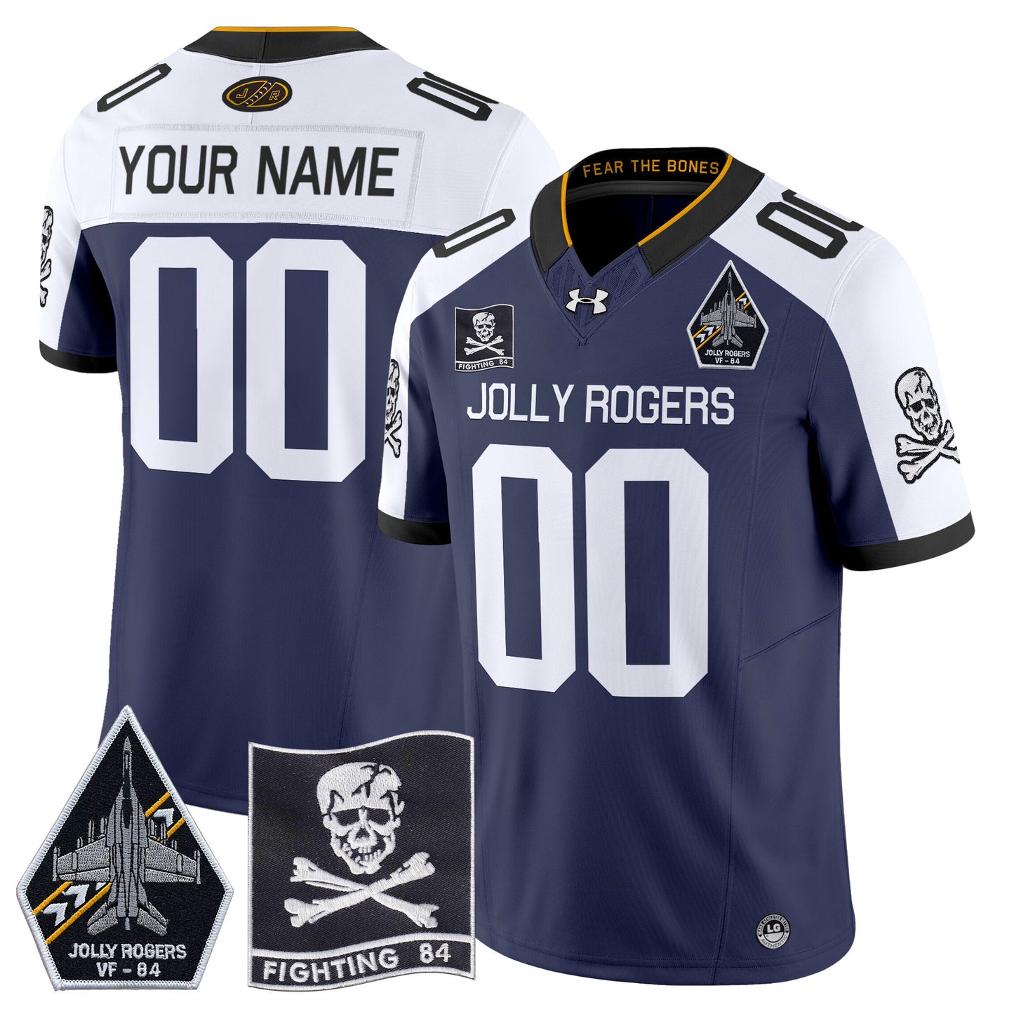 Navy Midshipmen 2024 Jolly Rogers VF-84 Patch Vapor Limited Custom Jersey - All Stitched