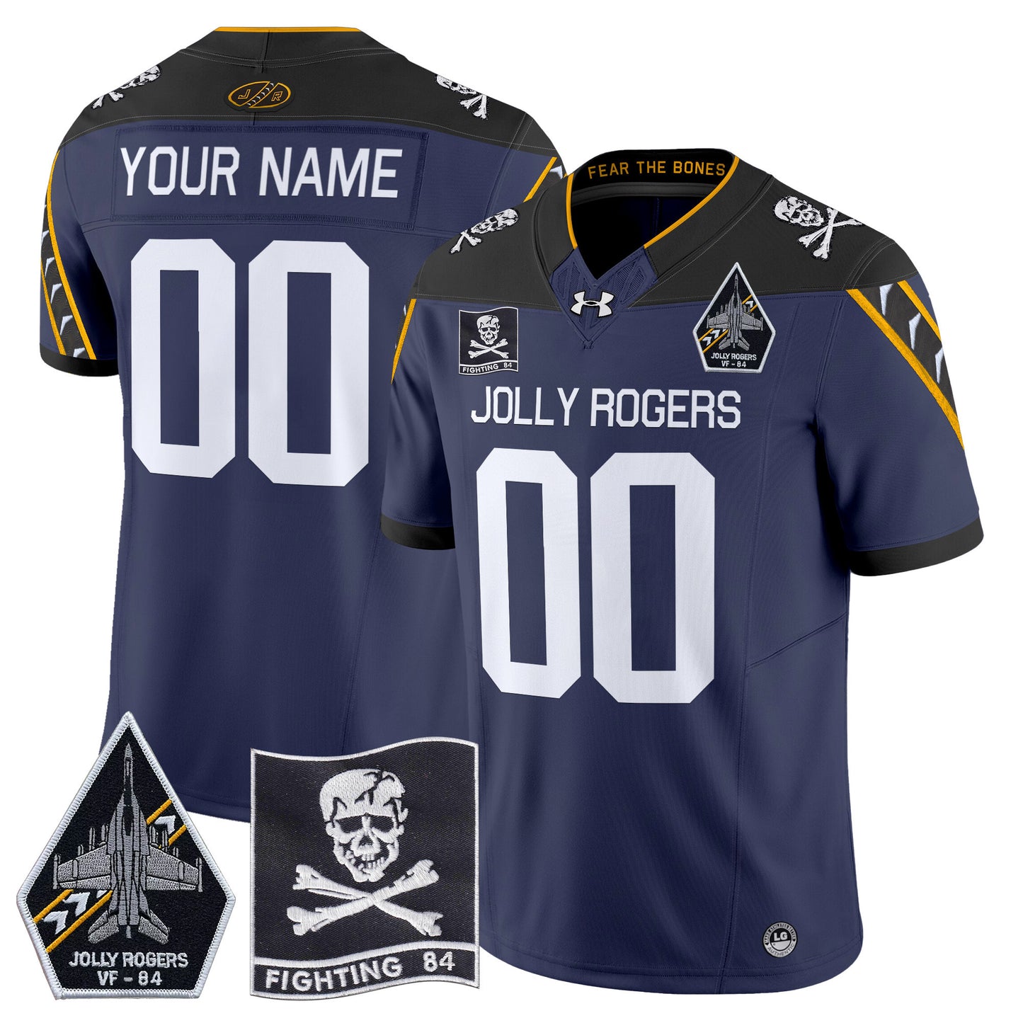 Navy Midshipmen 2024 Jolly Rogers VF-84 Patch Vapor Limited Custom Jersey - All Stitched