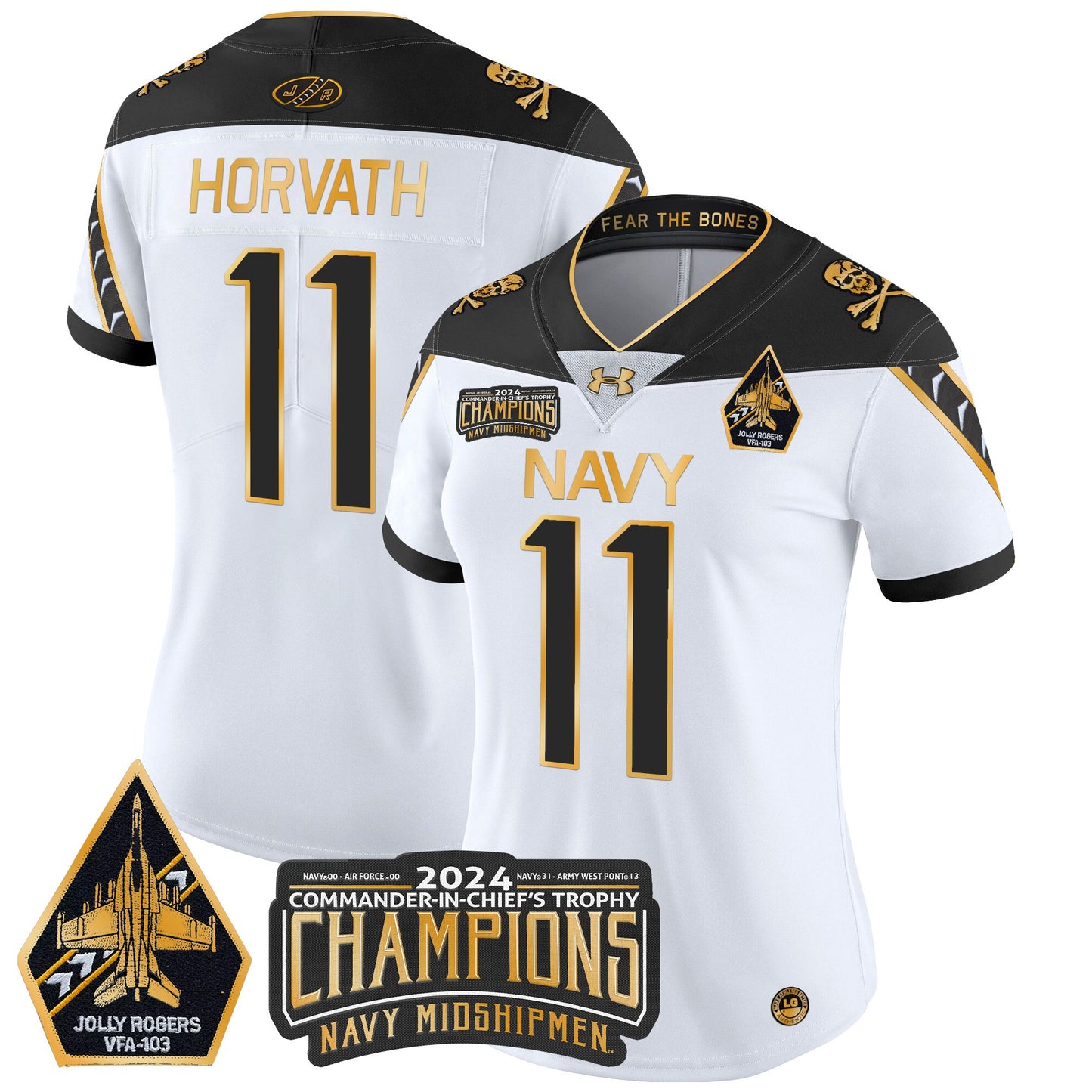 Women's Navy Midshipmen 2024 Commander-In-Chief's Trophy Champions Patch Gold Vapor Limited Jersey - All Stitched