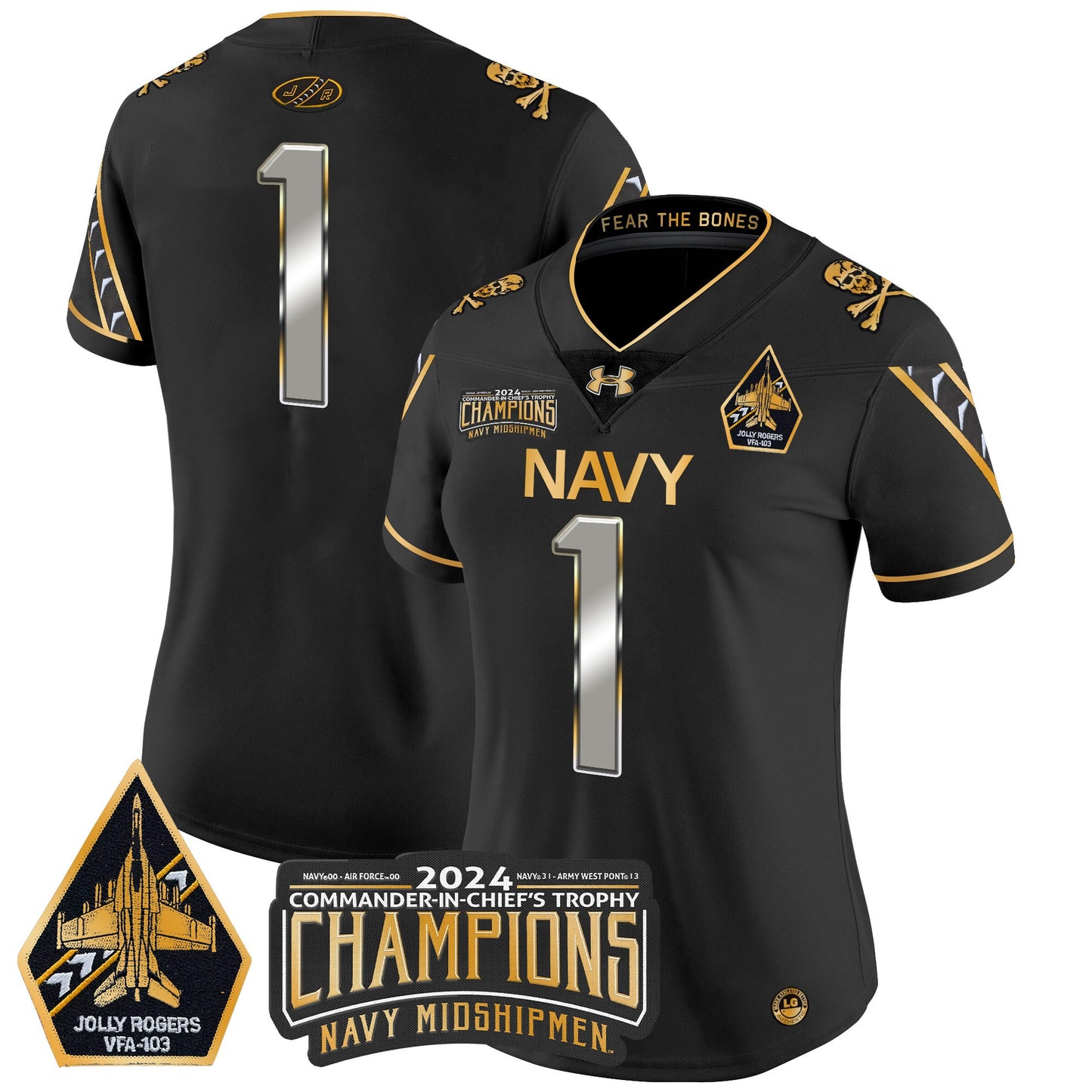 Women's Navy Midshipmen 2024 Commander-In-Chief's Trophy Champions Patch Gold Vapor Limited Jersey - All Stitched