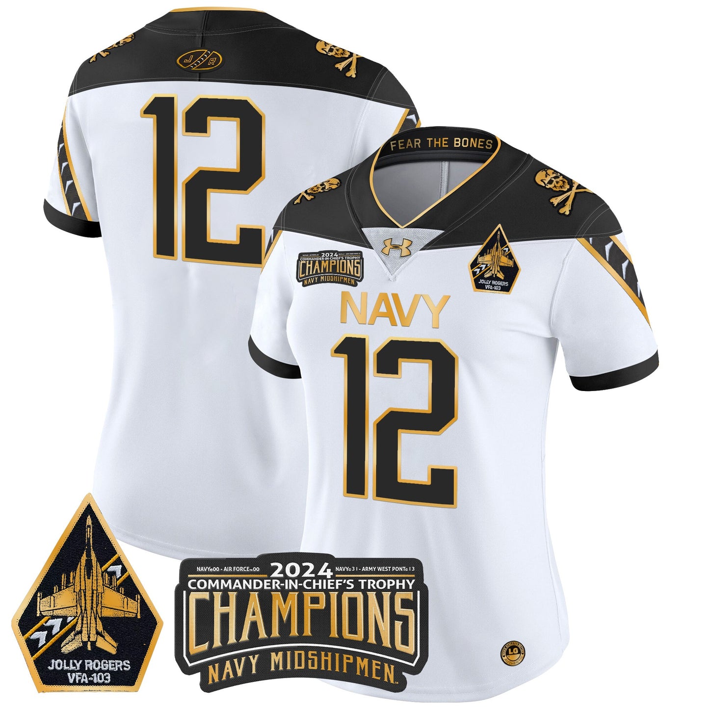 Women's Navy Midshipmen 2024 Commander-In-Chief's Trophy Champions Patch Gold Vapor Limited Jersey - All Stitched