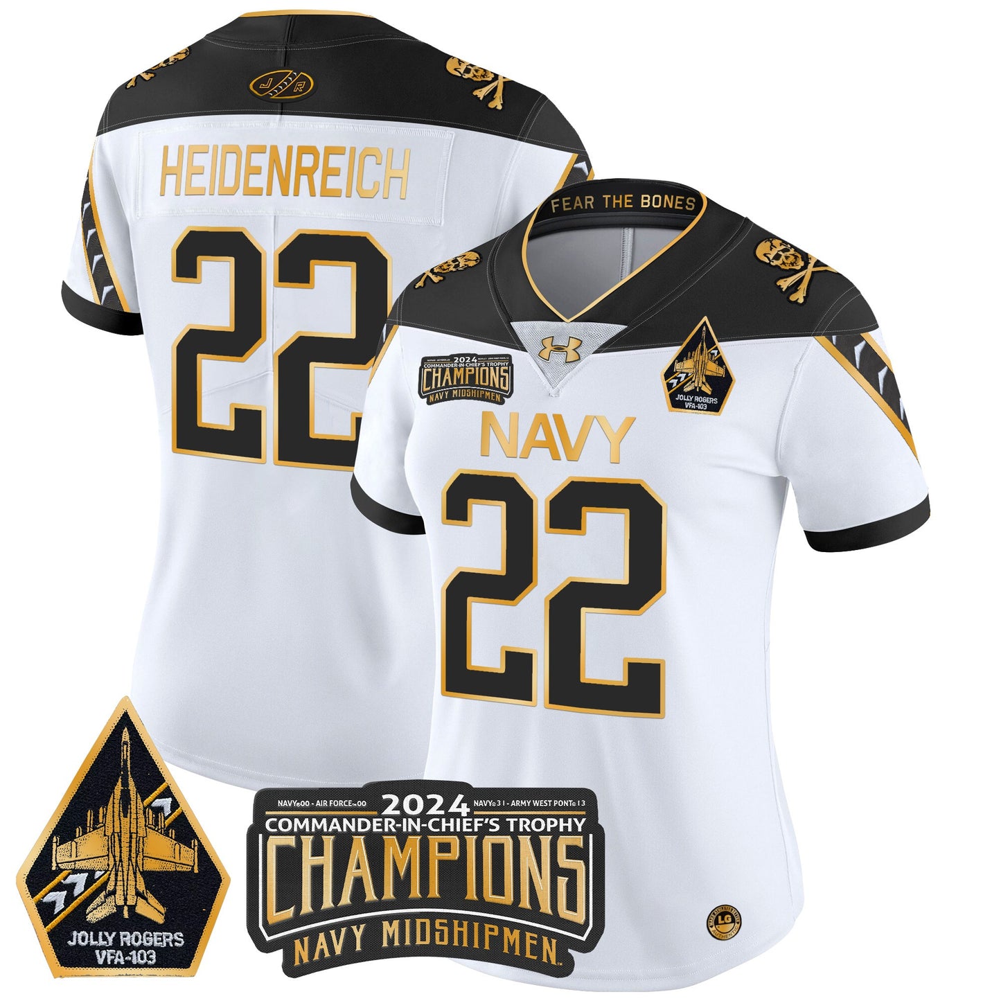 Women's Navy Midshipmen 2024 Commander-In-Chief's Trophy Champions Patch Gold Vapor Limited Jersey - All Stitched