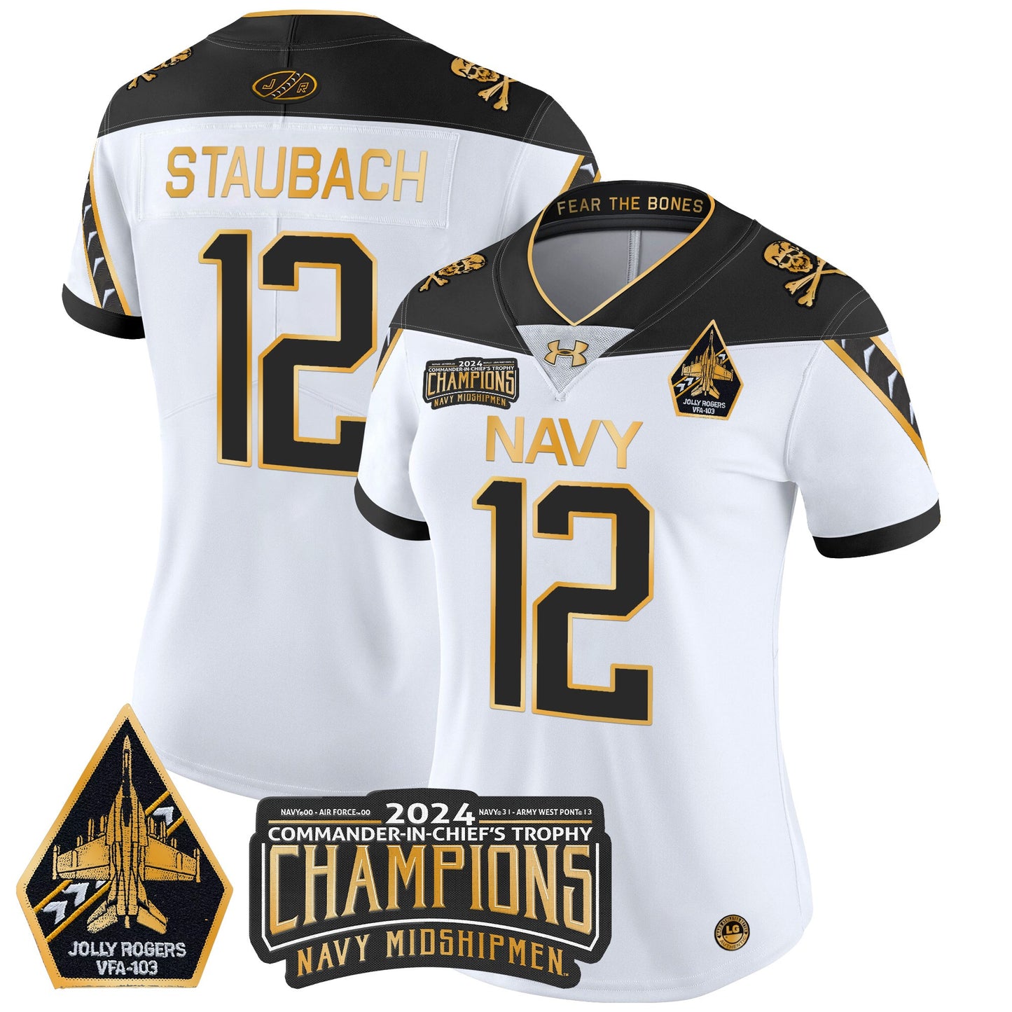 Women's Navy Midshipmen 2024 Commander-In-Chief's Trophy Champions Patch Gold Vapor Limited Jersey - All Stitched