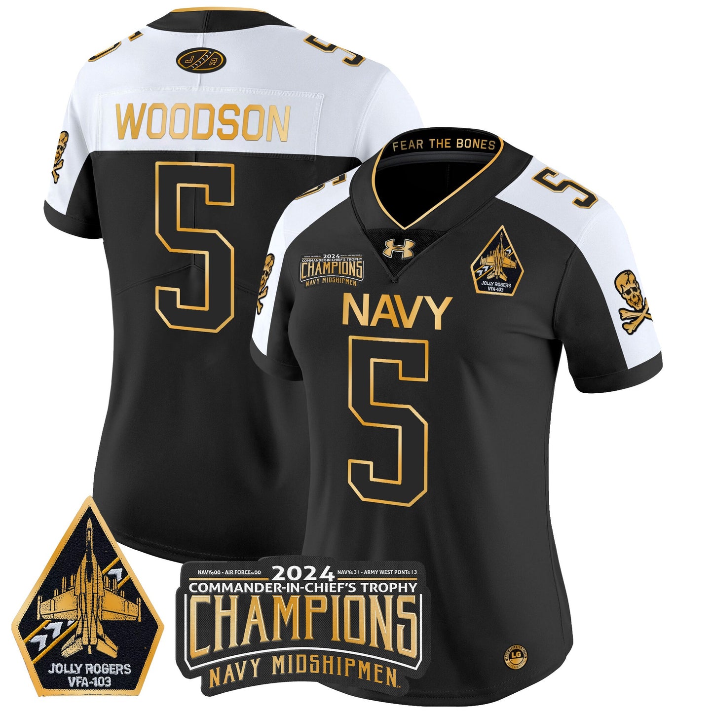 Women's Navy Midshipmen 2024 Commander-In-Chief's Trophy Champions Patch Gold Vapor Limited Jersey - All Stitched