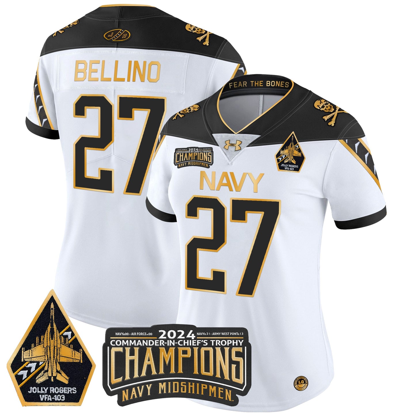 Women's Navy Midshipmen 2024 Commander-In-Chief's Trophy Champions Patch Gold Vapor Limited Jersey - All Stitched