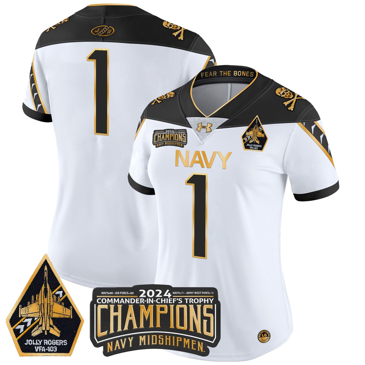 Women's Navy Midshipmen 2024 Commander-In-Chief's Trophy Champions Patch Gold Vapor Limited Jersey - All Stitched