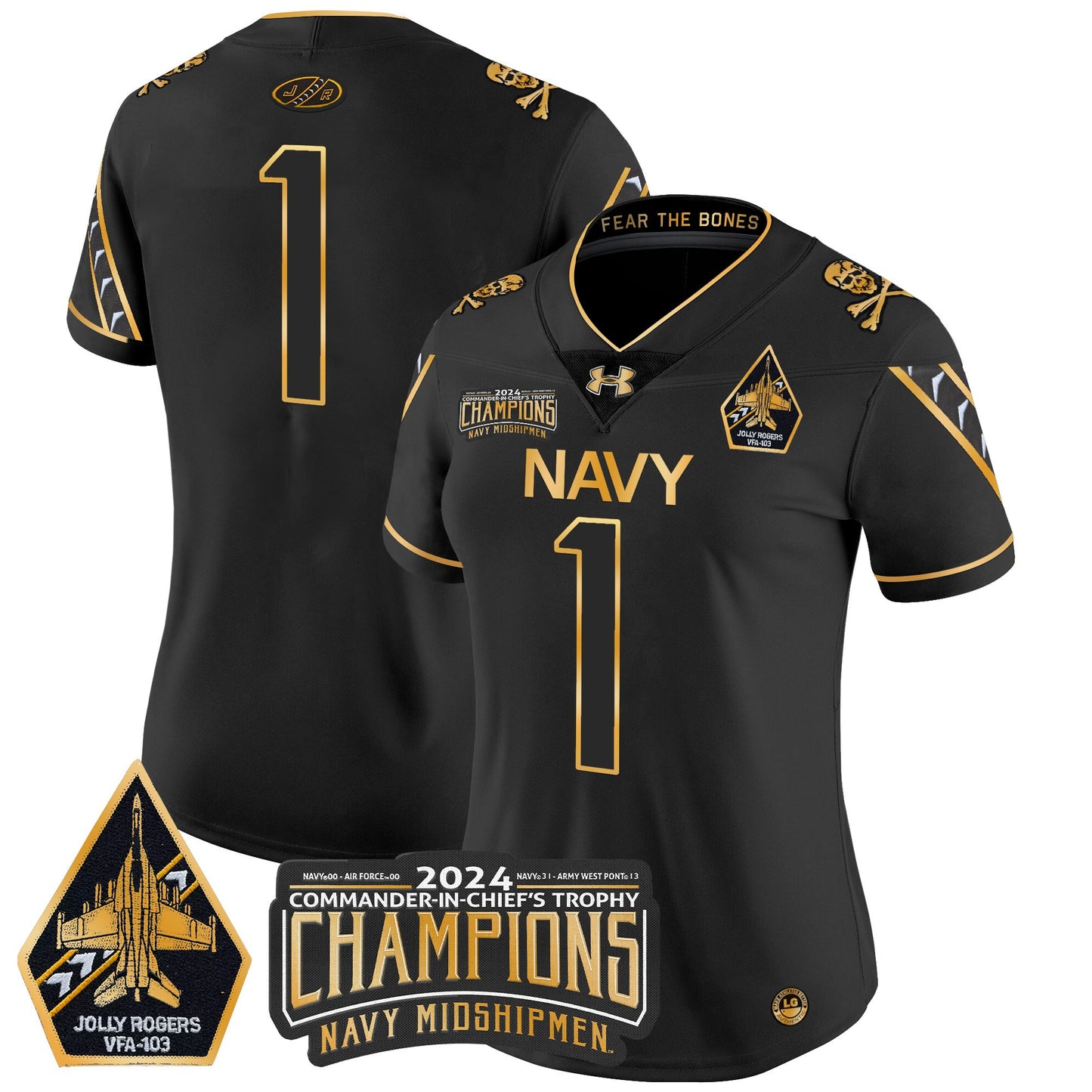 Women's Navy Midshipmen 2024 Commander-In-Chief's Trophy Champions Patch Gold Vapor Limited Jersey - All Stitched