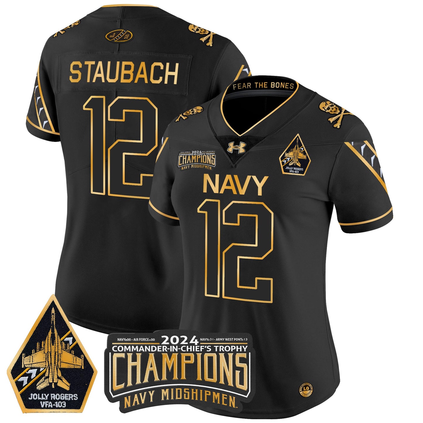 Women's Navy Midshipmen 2024 Commander-In-Chief's Trophy Champions Patch Gold Vapor Limited Jersey - All Stitched