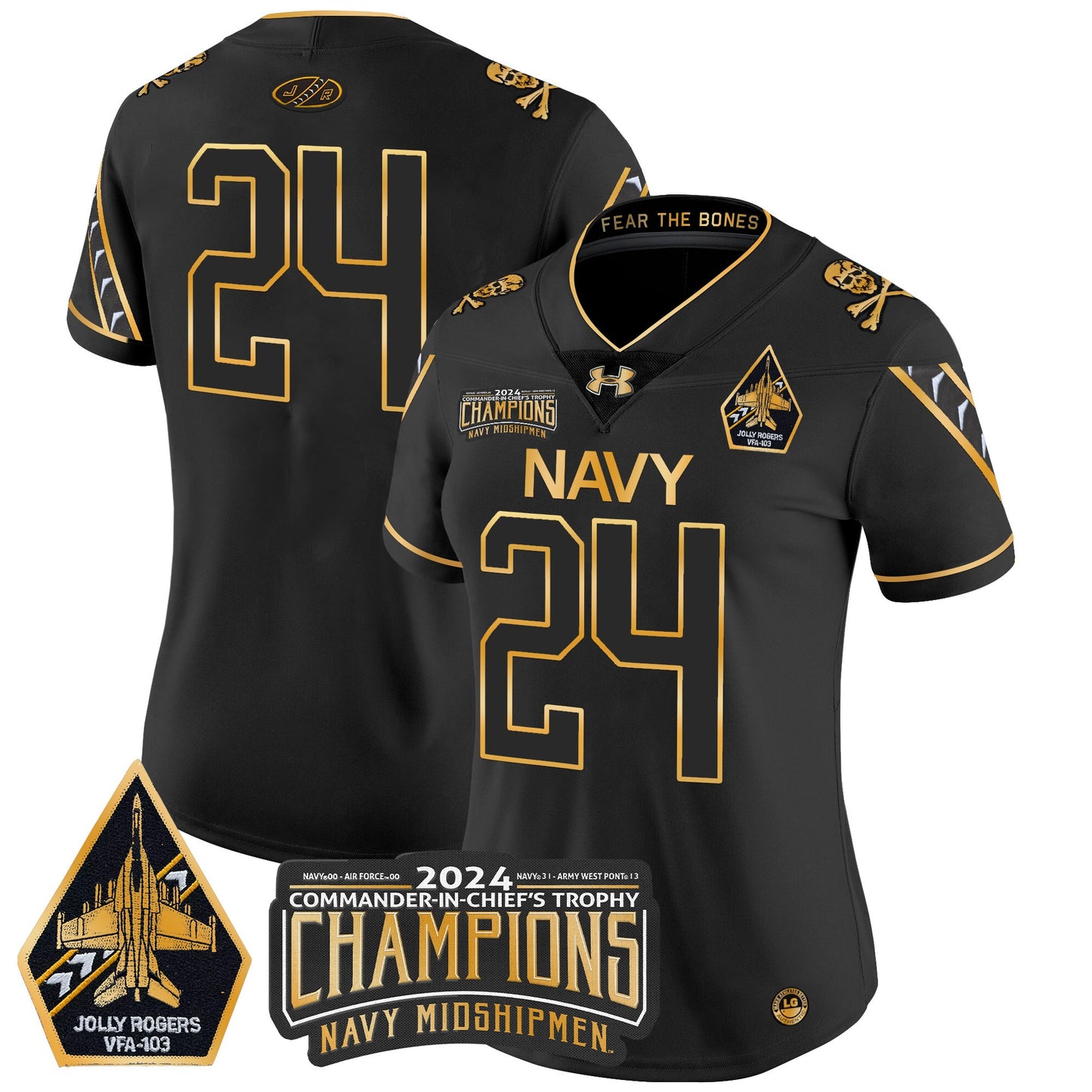 Women's Navy Midshipmen 2024 Commander-In-Chief's Trophy Champions Patch Gold Vapor Limited Jersey - All Stitched