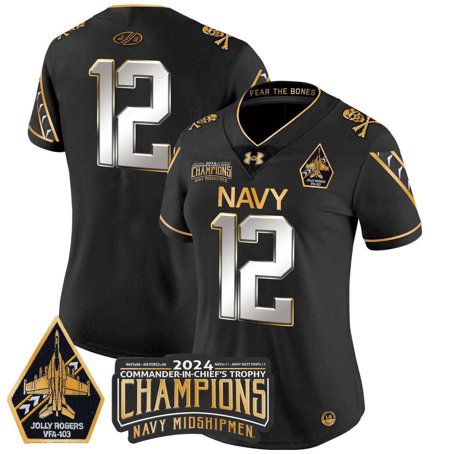 Women's Navy Midshipmen 2024 Commander-In-Chief's Trophy Champions Patch Gold Vapor Limited Jersey - All Stitched