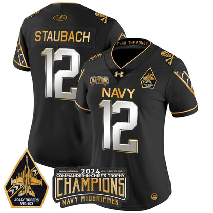 Women's Navy Midshipmen 2024 Commander-In-Chief's Trophy Champions Patch Gold Vapor Limited Jersey - All Stitched