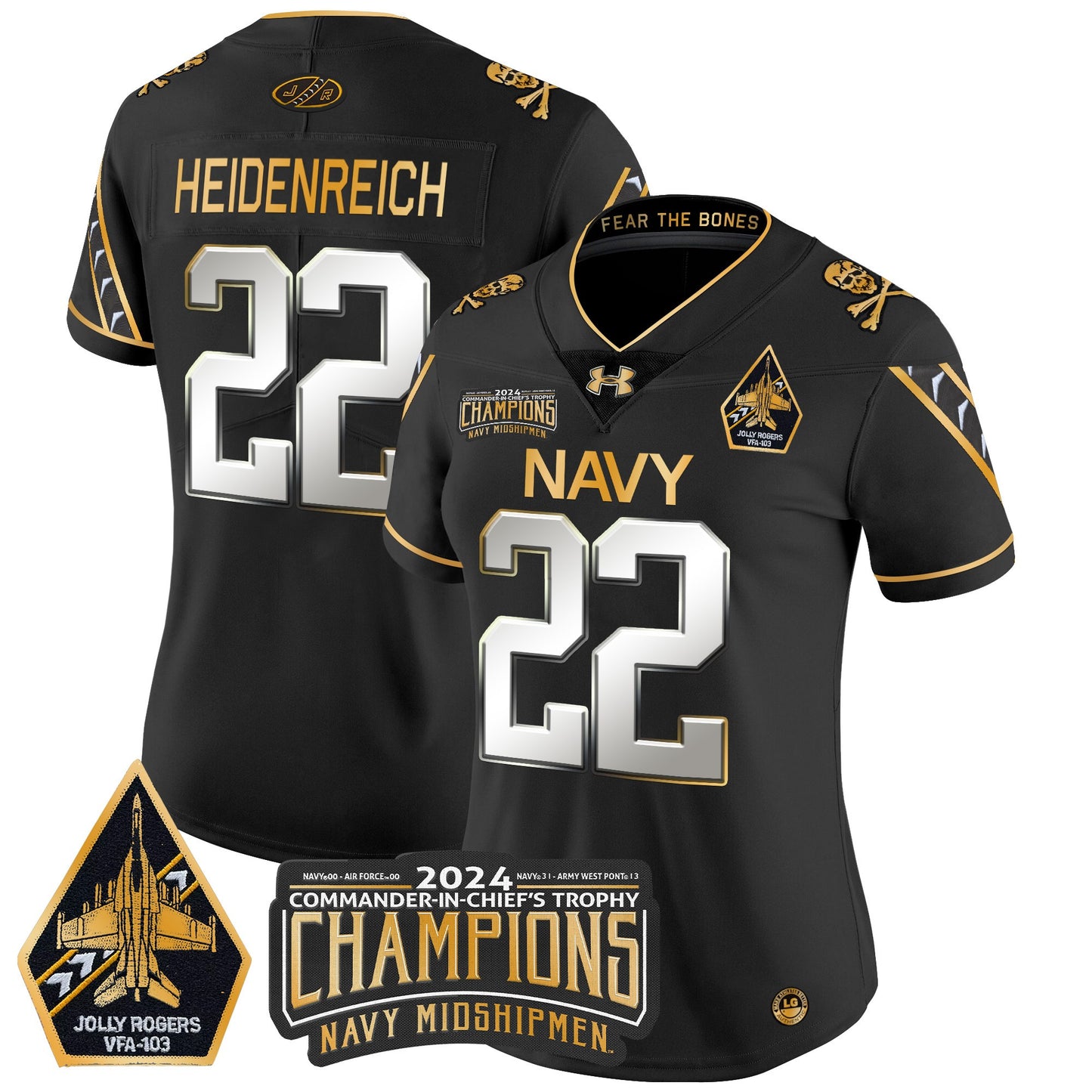 Women's Navy Midshipmen 2024 Commander-In-Chief's Trophy Champions Patch Gold Vapor Limited Jersey - All Stitched