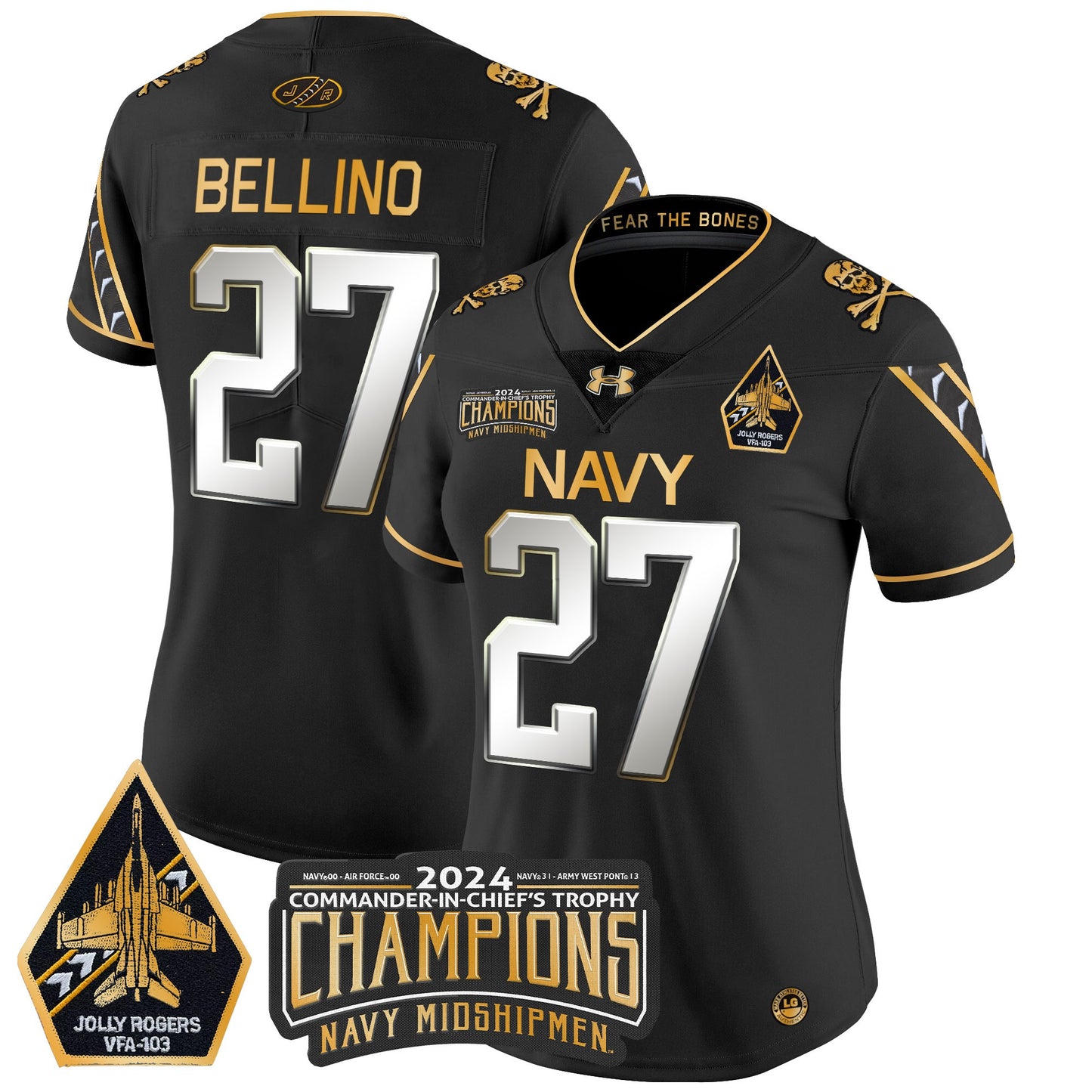 Women's Navy Midshipmen 2024 Commander-In-Chief's Trophy Champions Patch Gold Vapor Limited Jersey - All Stitched