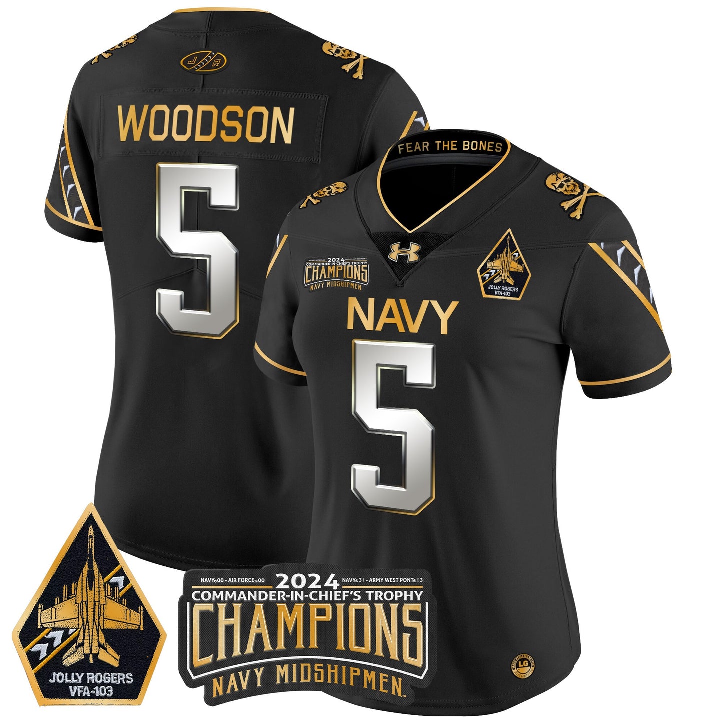 Women's Navy Midshipmen 2024 Commander-In-Chief's Trophy Champions Patch Gold Vapor Limited Jersey - All Stitched