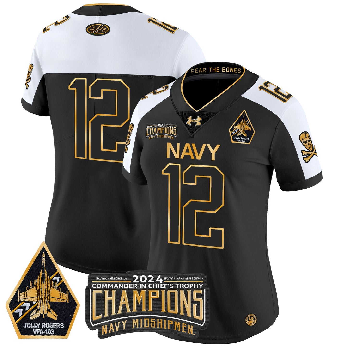 Women's Navy Midshipmen 2024 Commander-In-Chief's Trophy Champions Patch Gold Vapor Limited Jersey - All Stitched