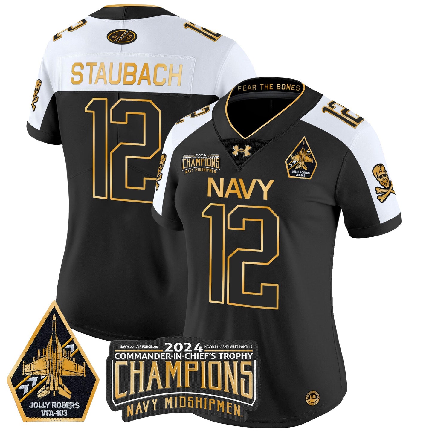 Women's Navy Midshipmen 2024 Commander-In-Chief's Trophy Champions Patch Gold Vapor Limited Jersey - All Stitched