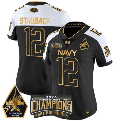 Women's Navy Midshipmen 2024 Commander-In-Chief's Trophy Champions Patch Gold Vapor Limited Jersey - All Stitched