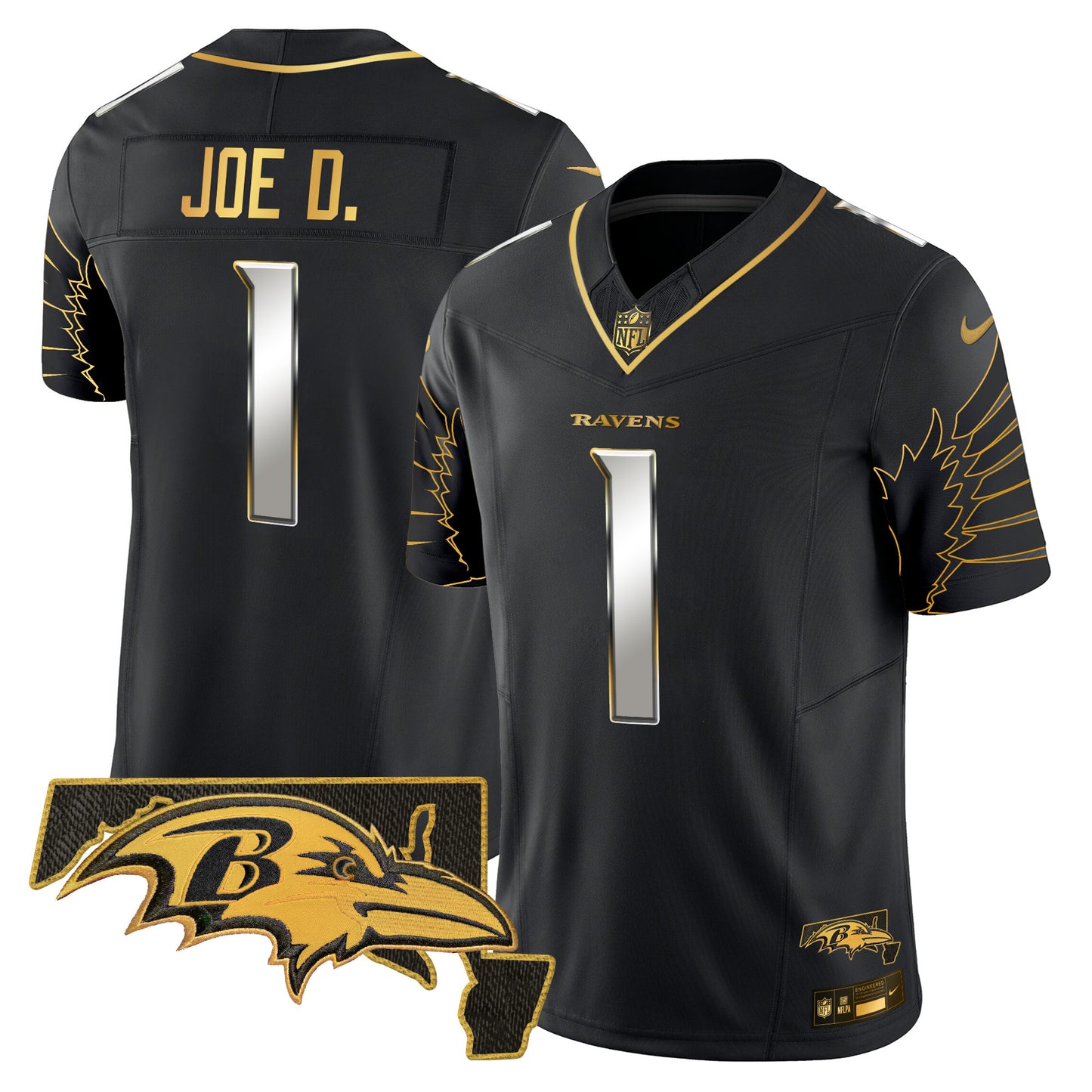 Ravens Maryland Patch Gold Vapor Limited Jersey V2 - All Stitched