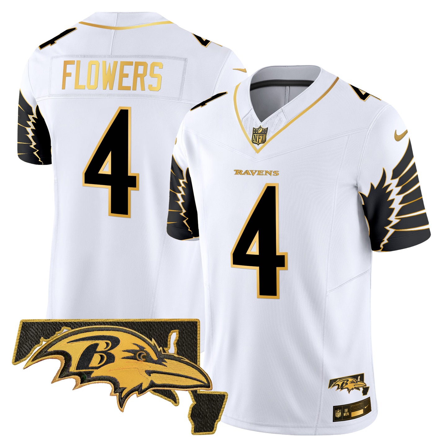 Ravens Maryland Patch Gold Vapor Limited Jersey V2 - All Stitched