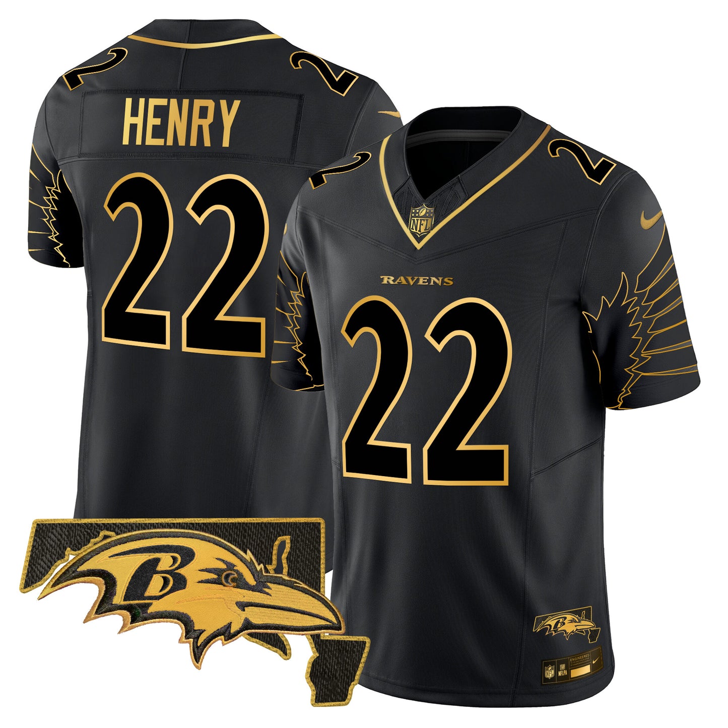 Ravens Maryland Patch Gold Vapor Limited Jersey V2 - All Stitched