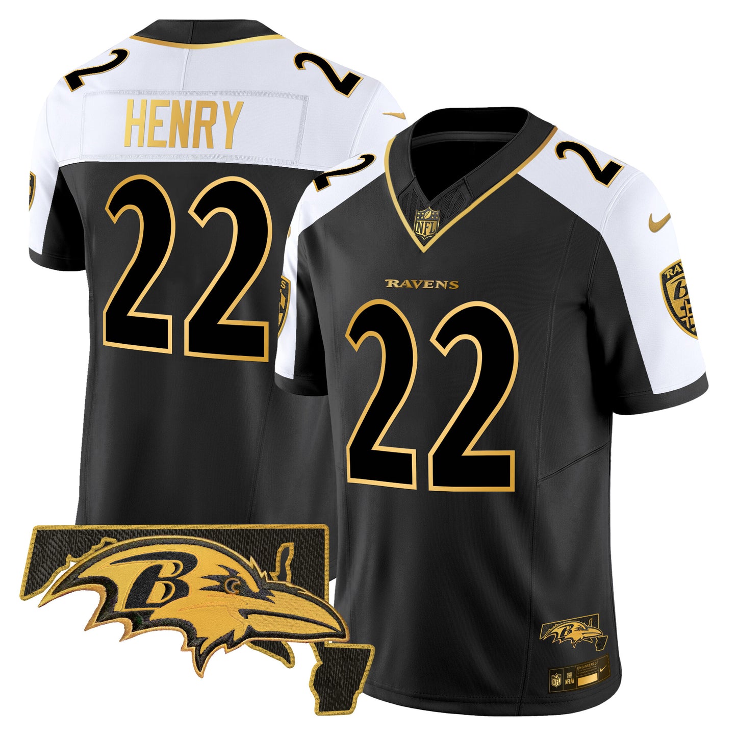 Ravens Maryland Patch Gold Vapor Limited Jersey V2 - All Stitched