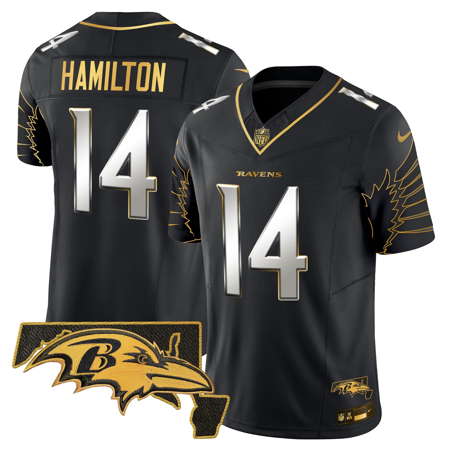 Ravens Maryland Patch Gold Vapor Limited Jersey V2 - All Stitched