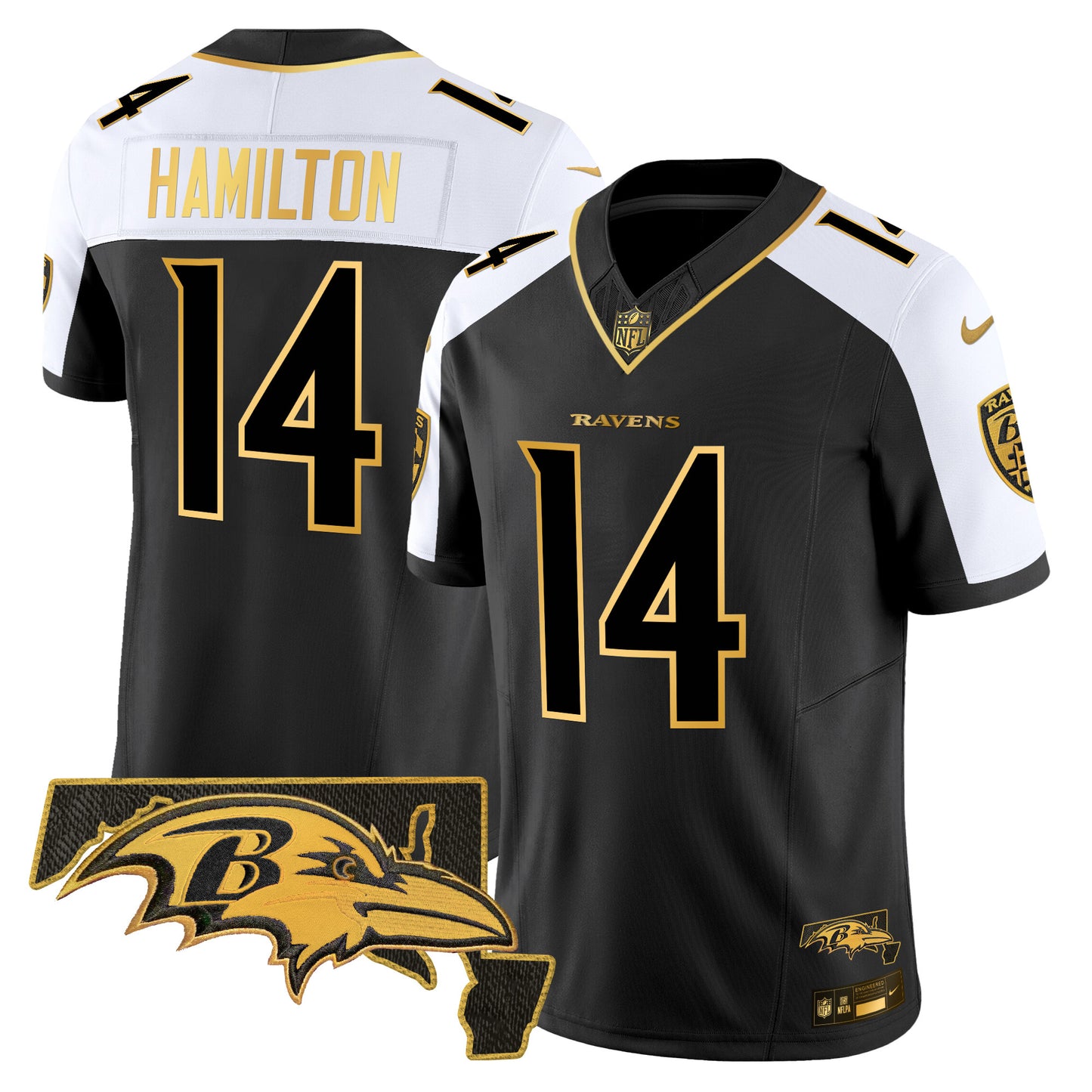 Ravens Maryland Patch Gold Vapor Limited Jersey V2 - All Stitched