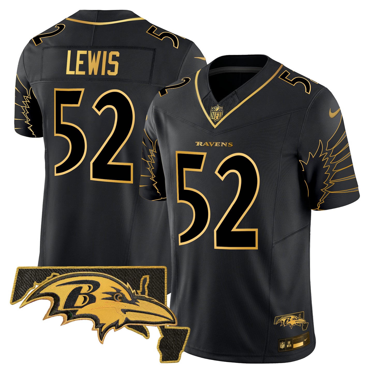 Ravens Maryland Patch Gold Vapor Limited Jersey V2 - All Stitched