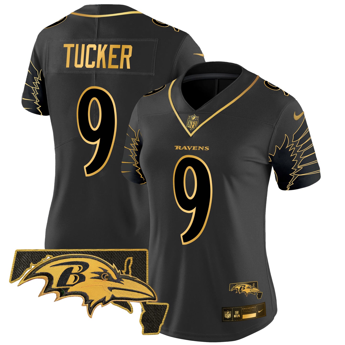Women's Ravens Maryland Patch Gold Vapor Limited Jersey V2 - All Stitched