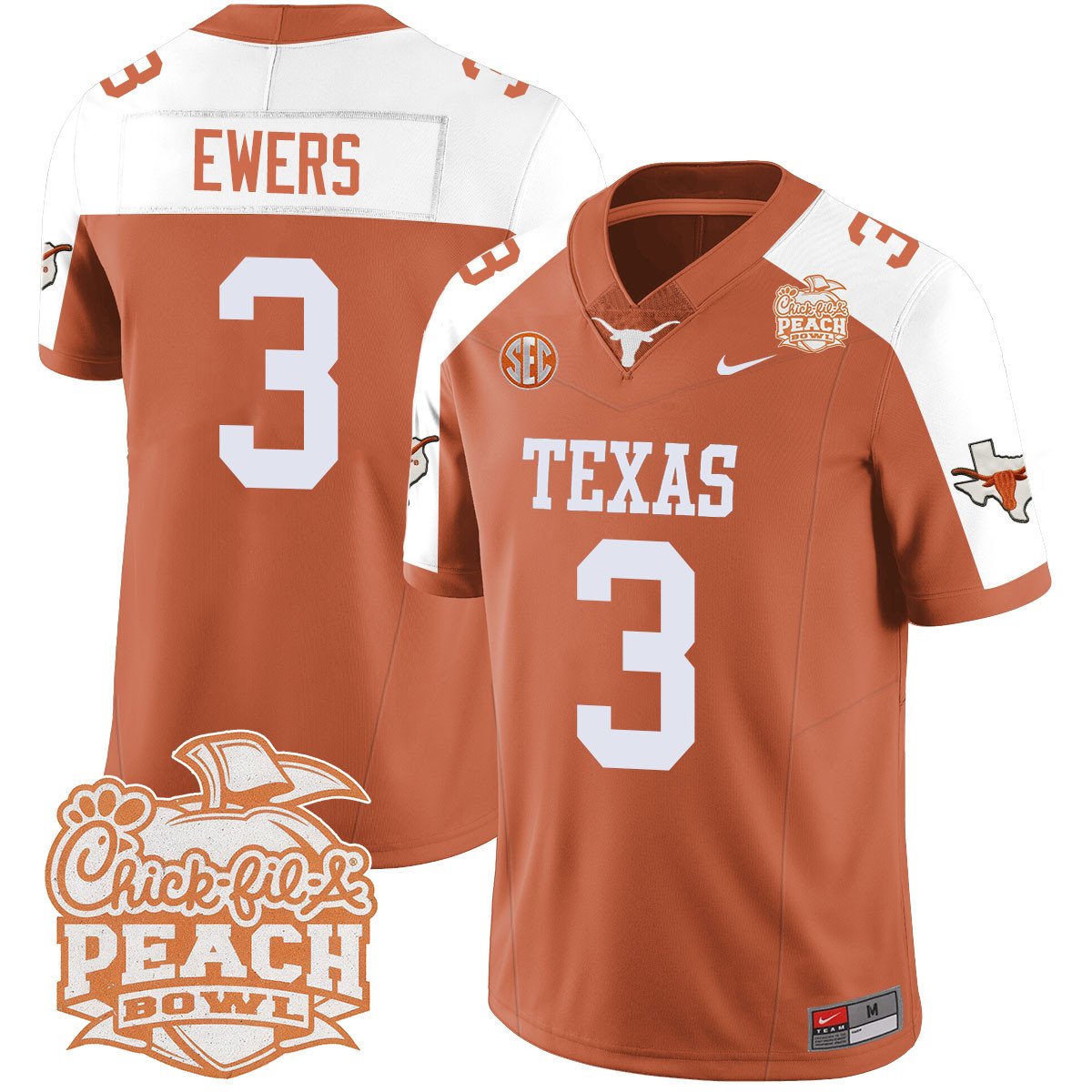 Texas Longhorns 2024 Peach Bowl Jersey - All Stitched