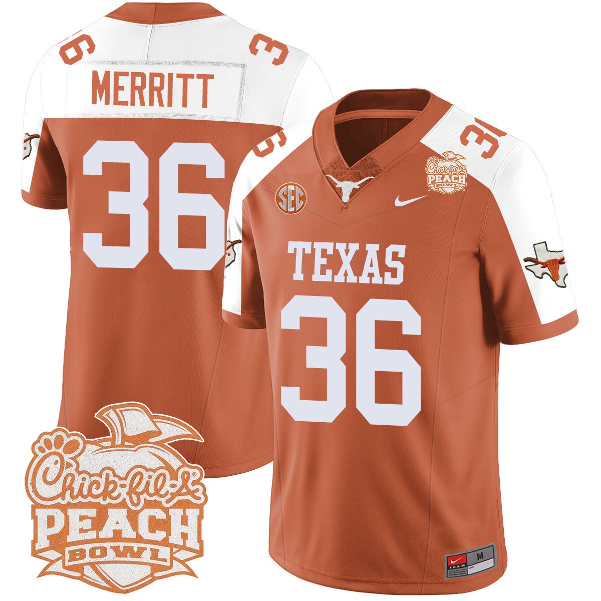 Texas Longhorns 2024 Peach Bowl Jersey - All Stitched
