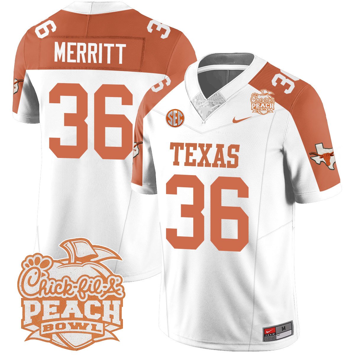 Texas Longhorns 2024 Peach Bowl Jersey - All Stitched